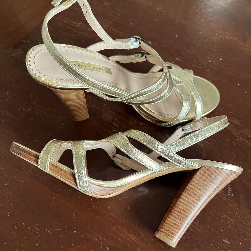 Leather Gold-Tone Strap Heels by Lovely People | 9M